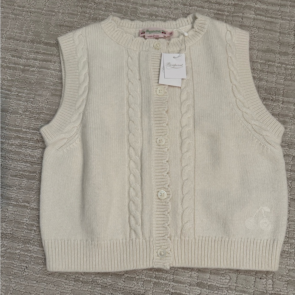 Bonpoint Jobolene Sleeveless Cardigan with Cherry